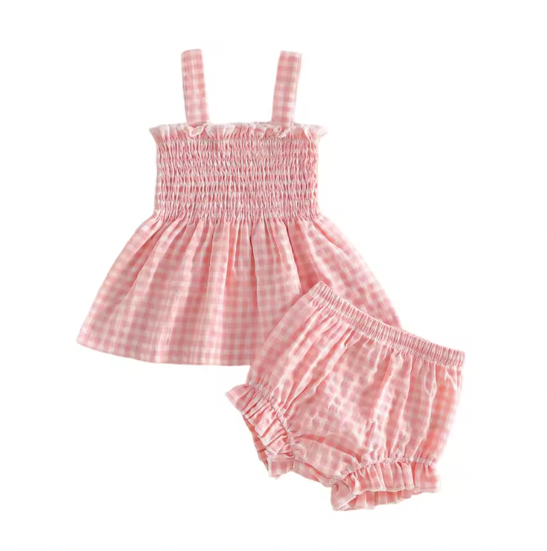 Pink Gingham Scrunch Bloomer Set