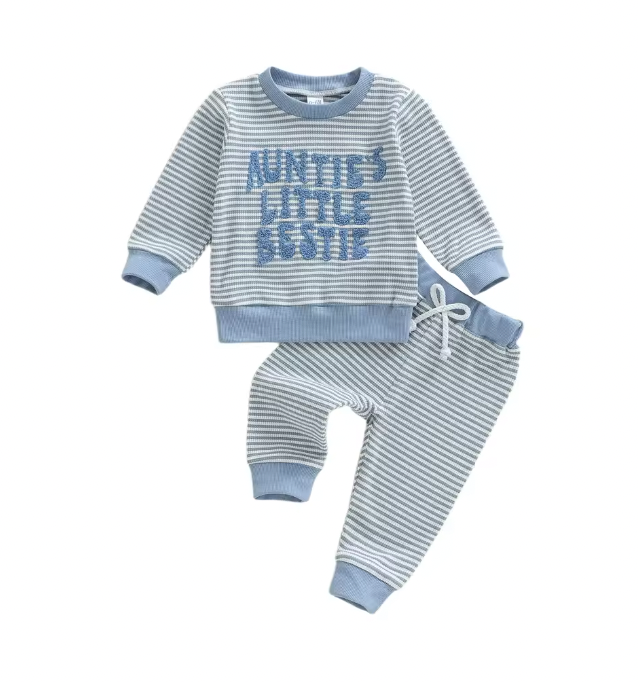 Blue Auntie's Little Bestie Waffle Knit Lounge Set