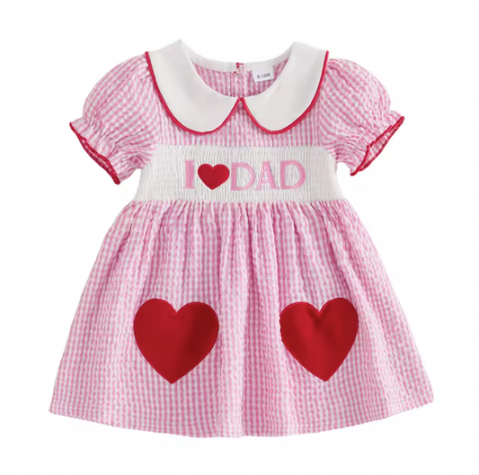 Pink Gingham I Heart Dad Smocked Dress