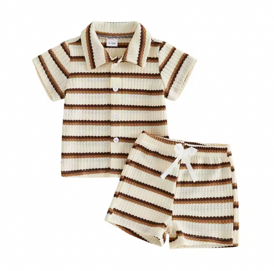 Brown and Cream Striped Short Set