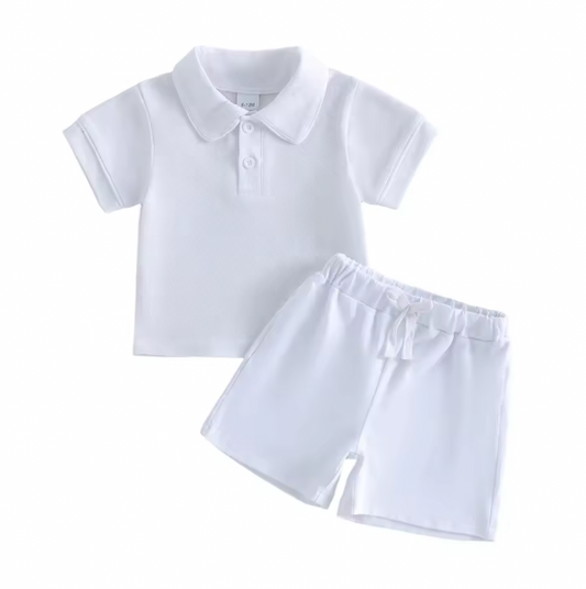 White Collared Short Set