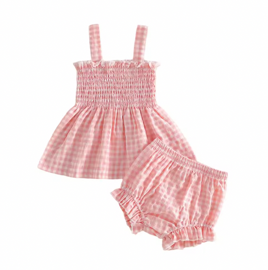 Pink Gingham Scrunch Bloomer Set
