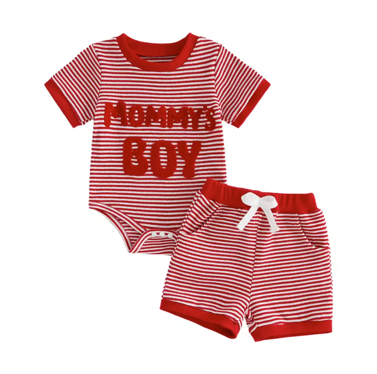 Mommy's Boy Red Striped Short Set