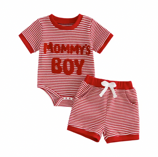 Mommy's Boy Red Striped Short Set