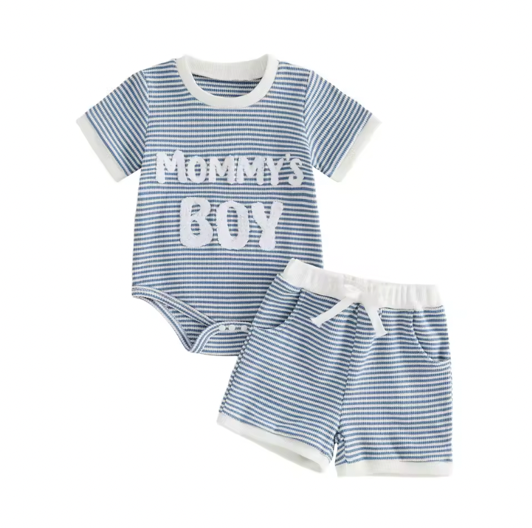Mommy's Boy Blue Striped Short Set