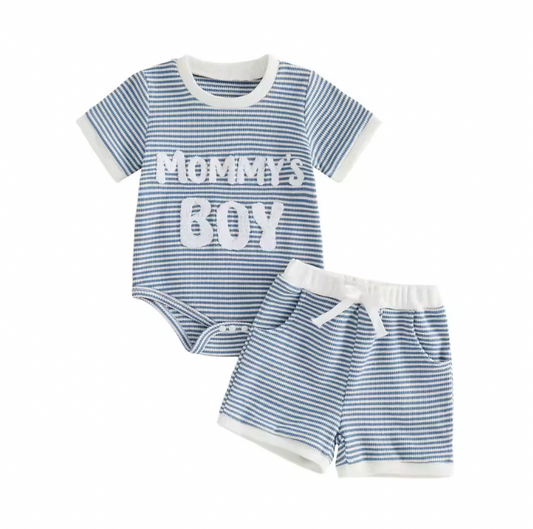 Mommy's Boy Blue Striped Short Set